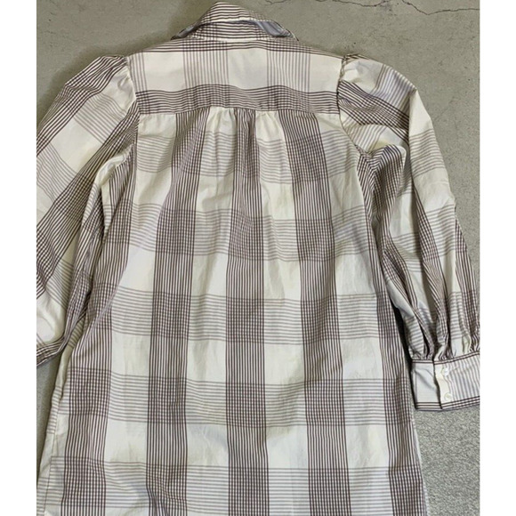 A New Day Shirt Dress Womens Small Tan Plaid Long Sleeve Tan Plaid Side Slits - Picture 7 of 12